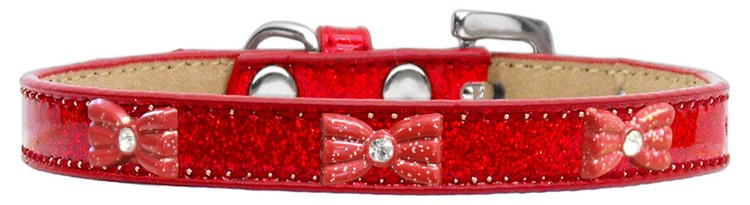 Red Glitter Bow Widget Dog Collar Red Ice Cream Size 16